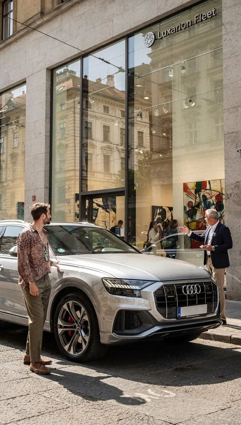 Interiér prémiového automobilu s koženým čalouněním a moderními technologiemi.