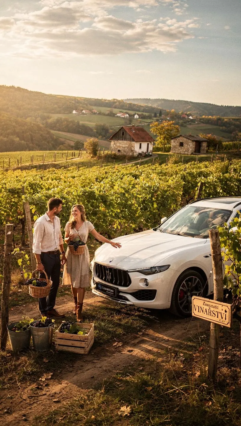 Luxusní černý sedan zaparkovaný na elegantní městské ulici.